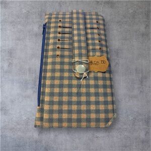 Blue and Tan Checkered Wallet